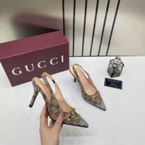 gucci gg sparkle heel brown slingback pump with og box carry bag 505281 brown