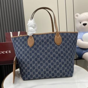 gucci gg totissima supreme denim blue tote bag with dust cover & carry bag 820481