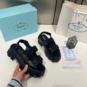 prada monolith sandals black quilted nappa leather signature chunky sole with og box & carry bag 750 20 black