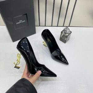ysl saint laurent opyum black patent leather logo heel pumps with og box 2499 1 black