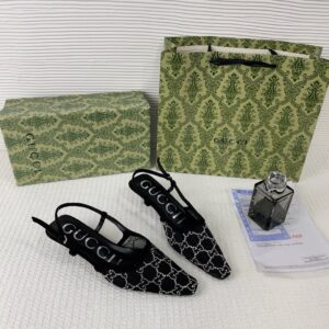 gucci gg mesh slingback pumps with crystals with og box & carry bag black 1806