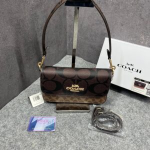 coach brynn shoulder bag signature canvas with og box & dust cover coffee
