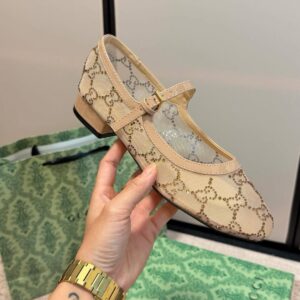 gucci charline mesh mary jane flats ballet sparkling crystal gg monogram with og box & carry bag 271 218 apricot