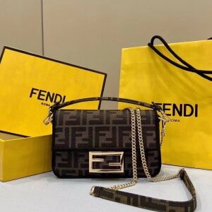 fendi baguette jacquard ff fabric bag brown with box 928