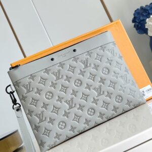 louis vuitton pochette to go monogram leather grey clutch bags grey 81781 with og box & dust cover