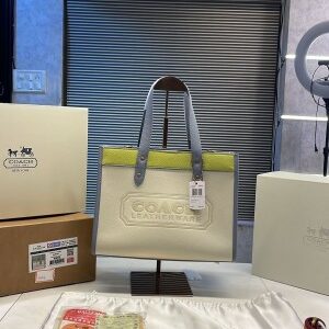 coachh field tote with double box and dust bag premium quality (white green)1463