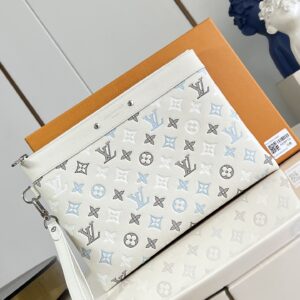 lv pochette to go monogram leather clutch bags white 81781 with og box & dust cover