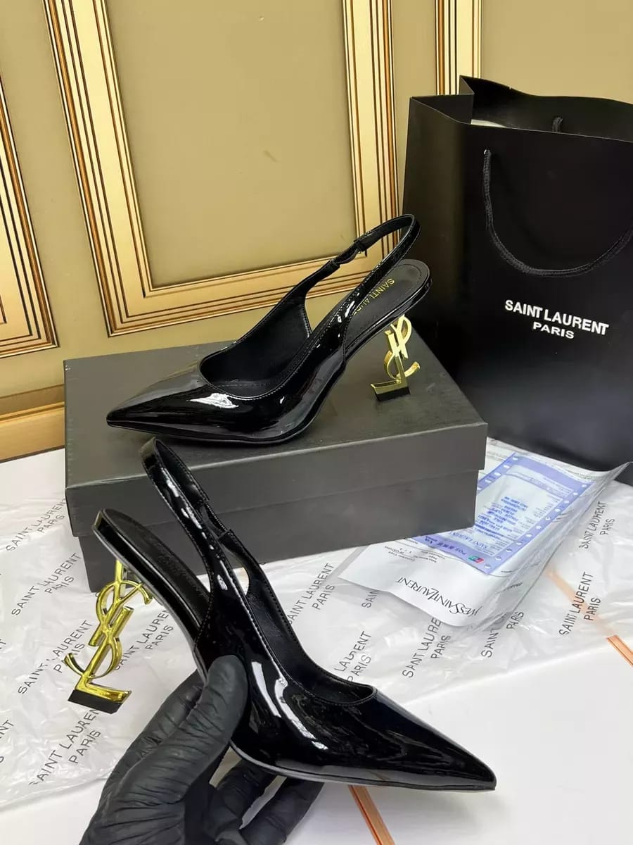 ysl saint laurent opyum heel black gold slingback pumps 8679 black gold with og box carry bag ysl saint laurent opyum heel black gold slingback pumps 8679 black gold with og box carry bag