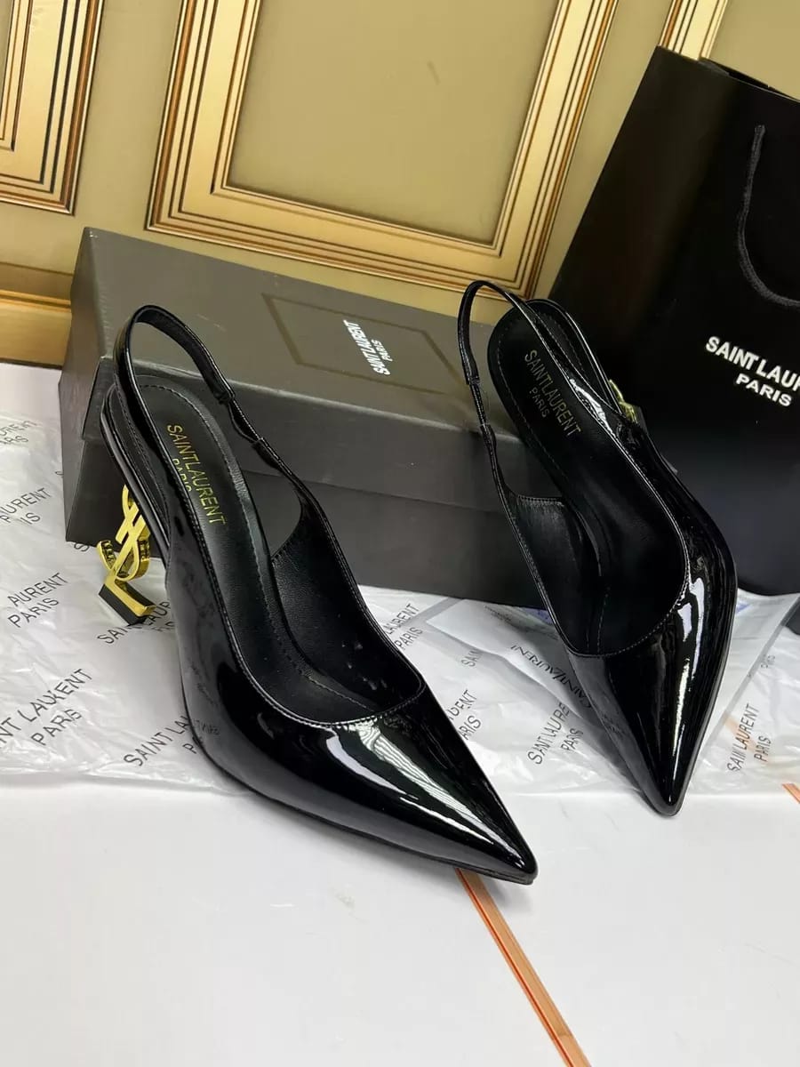 ysl saint laurent opyum heel black gold slingback pumps 8679 black gold with og box carry bag ysl saint laurent opyum heel black gold slingback pumps 8679 black gold with og box carry bag