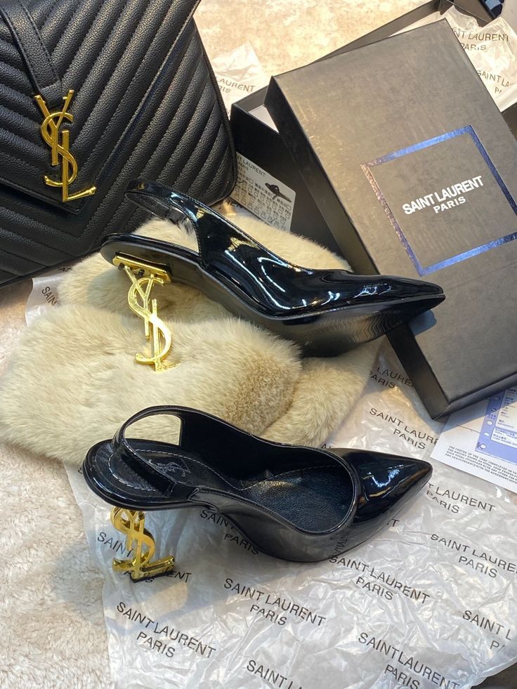 ysl saint laurent opyum heel black gold slingback pumps 8679 black gold with og box carry bag ysl saint laurent opyum heel black gold slingback pumps 8679 black gold with og box carry bag