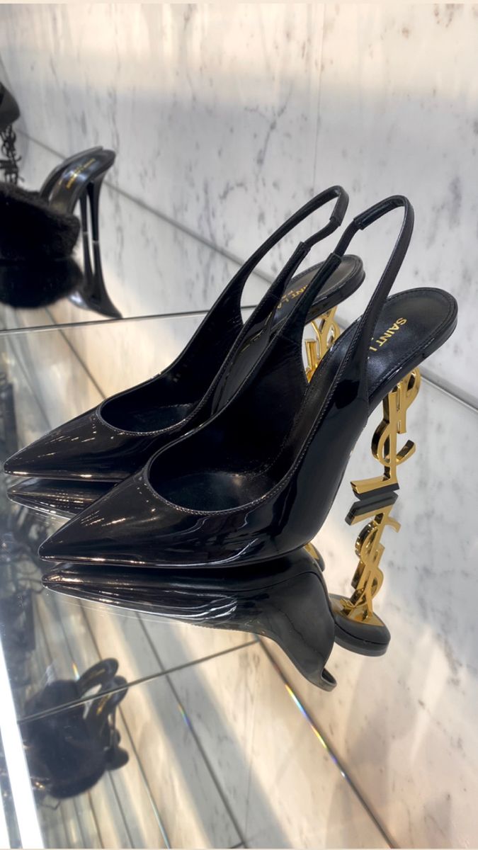 ysl saint laurent opyum heel black gold slingback pumps 8679 black gold with og box carry bag ysl saint laurent opyum heel black gold slingback pumps 8679 black gold with og box carry bag