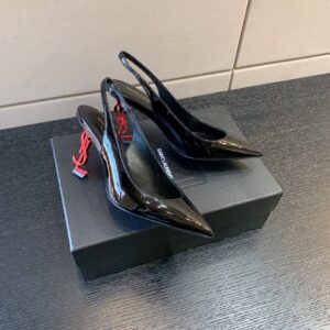 ysl saint laurent opyum heel black red slingback pumps 8679 black red with og box carry bag