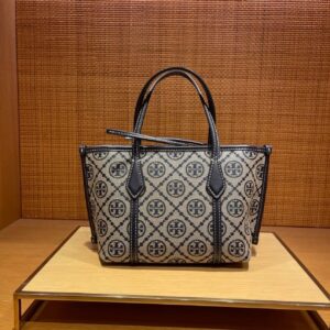 tory burc h perry tote navy blue leather with og box & dust cover navy blue 862368