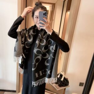 coac.h black grey signature c monogram luxury wool shawl with og box & carry bag