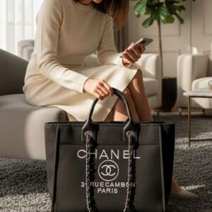 chane l deauville pearl canvas tote bag 6282