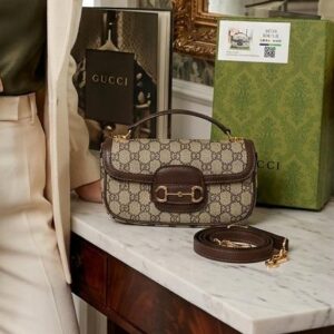 gucc.i horsebit top handle 1955 shoulder bag brown with khakhi gg monogram canvas signature horsebit with dust cover & og box 88288