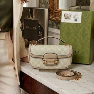 gucc.i horsebit top handle 1955 shoulder bag beige gg monogram canvas signature horsebit with dust cover & og box 88288