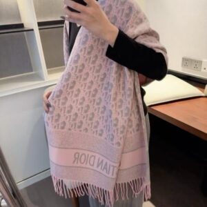 christian dio.r oblique wool shawl scarf baby pink grey with og box & carry bag