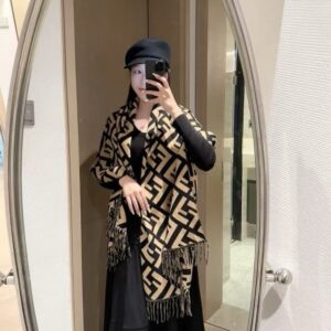 fend.i ff zucca monogram black beige cotton pashmina with og box & carry bag
