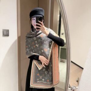 loui.s vuitton monogram logo grey orange cotton pashmina with og box with carry bag