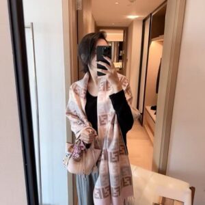 fend.i ff zucca monogram soft pink grey wool pashmina with og box with carry bag