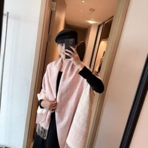 christian dio.r oblique monogram letter print baby pink white wool shawl scarf with og box with carry bag