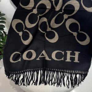 coac.h oversized signature c logo with big text font black cream wool shawl scarf with og box with carry bag