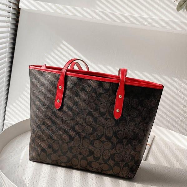 coac h signature city tote bag with og box & dust bag (dark brown red 6420) coac h signature city tote bag with og box & dust bag (dark brown red 6420)