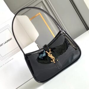 ysl saint laurent hobo glossy black gold leather shoulder bag with og box & dust bag 862 1 black gold