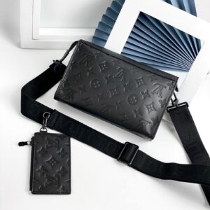 loui.s vuitton gaston wearable clutch wallet unisex bag black monogram shadow leather with og box dust cover & carry bag m0906 black