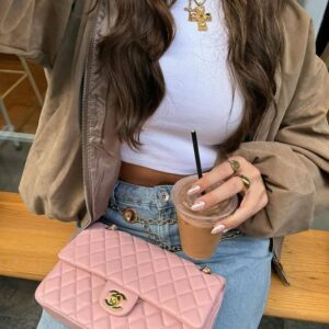 chane.l classic flap pink medium lambskin with og box & dust bag 1818 pink gold