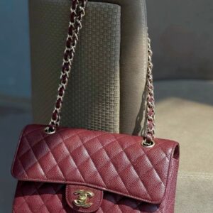 chane.l classic flap wine red medium lambskin with og box & dust bag 1818 wine red gold