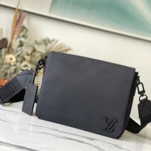 loui.s vuitton takeoff messenger pm bag in black cowhide leather with og box & dust cover 57080