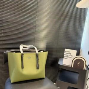 coach1200 mollie premium leather tote bag with og box & dust bag (green 1200)