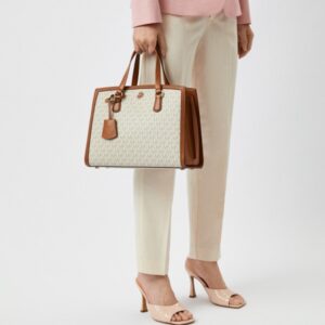 michae.l kors chantal medium logo satchel bag with dust bag beige brown 100817