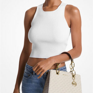 michae.l kors cynthia small signature logo satchel with og box & carry bag beige brown 2427