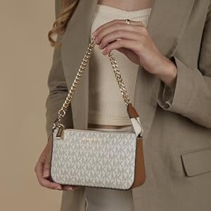 michae.l kors mk md chain pouchette bag with og box & dust bag 1930 beige brown
