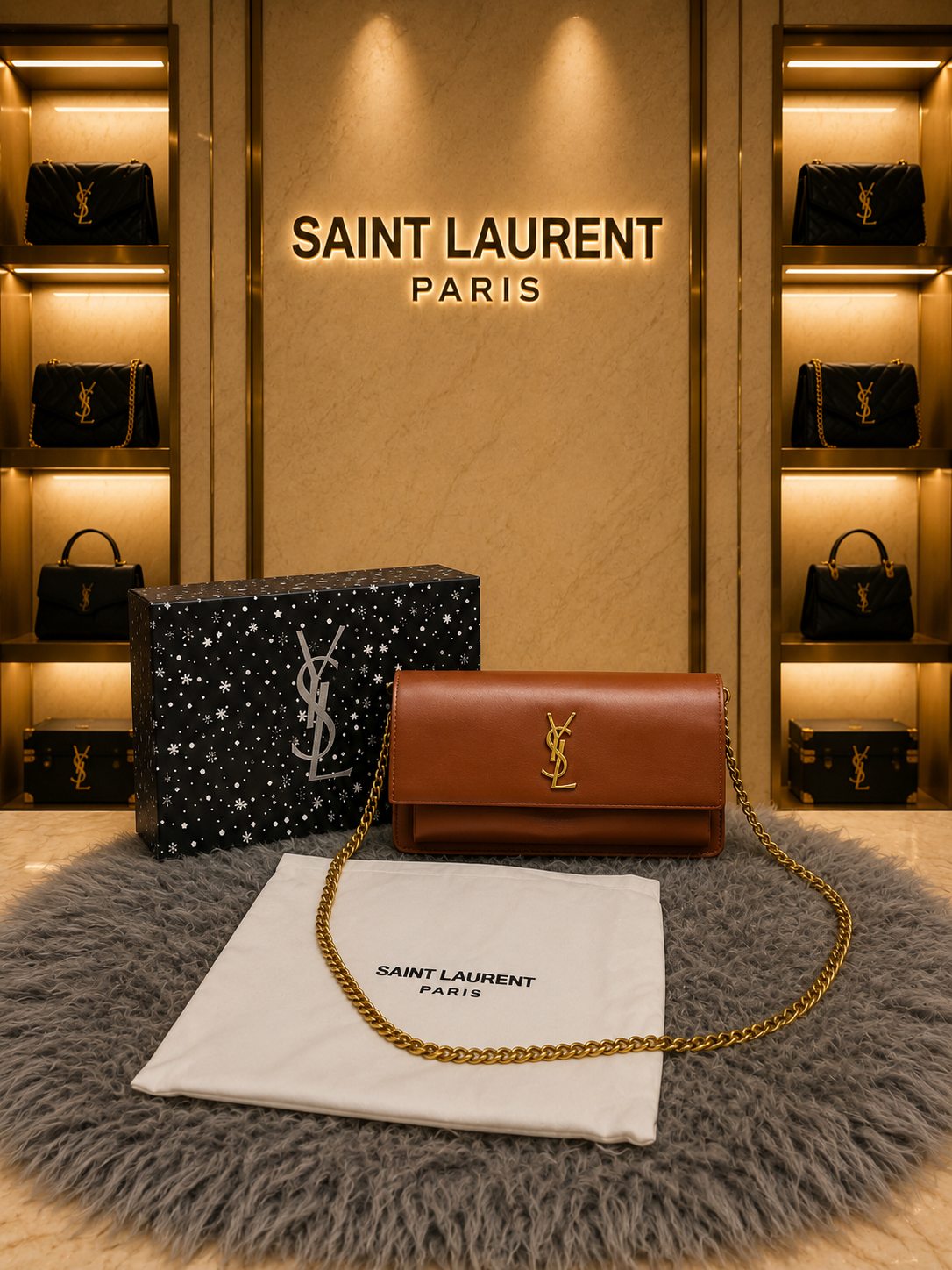 yves saint laurent ysl sunset shoulder bag with box and dust bag 6443 yves saint laurent ysl sunset shoulder bag with box and dust bag 6443