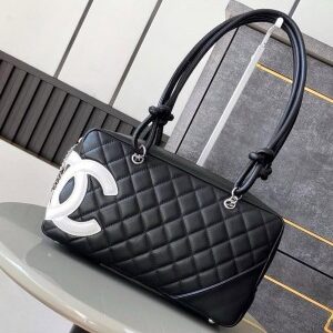 chanel cambon line black quilted leather shoulder bag withoutbox 5266