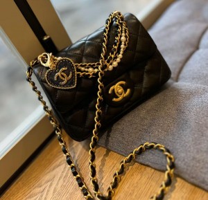 chane l cambon line black quilted leather shoulder bag with box 2072