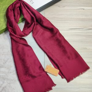gucci maroon burgundy tonal gg monogram logo luxury cotton pashmina scarf with polythene
