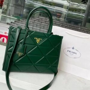 pradaa cb green symbole leather tote bag with og dust cover & carry bag packaging green 2186