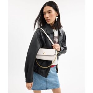 coachh brook flap chain bag with dust cover can90 beigewhite