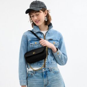 coachh brook flap chain bag with dust cover can90 black