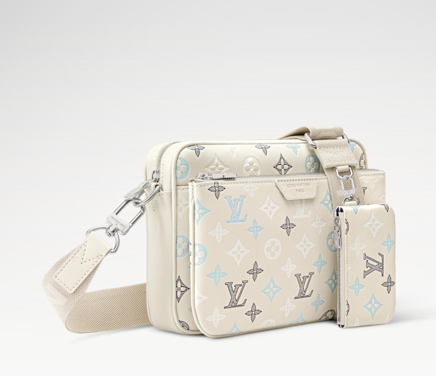 louiss vuitton lv m28854 virgil abloh trio messenger multi crossbody bag with og box & dust bag beige white louiss vuitton lv m28854 virgil abloh trio messenger multi crossbody bag with og box & dust bag beige white