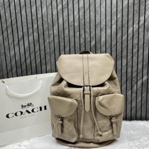 coachh warner backpack signature coated canvas leather with dust cover 909 apricot