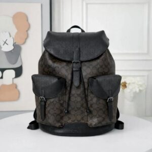 coachh warner backpack signature coated canvas leather with dust cover 909 coffee black