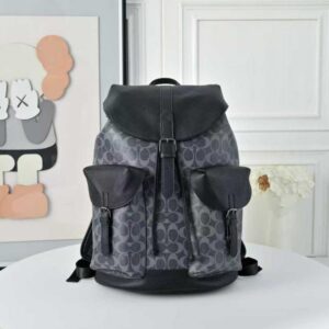 coachh warner backpack signature coated canvas leather with dust cover 909 black blue