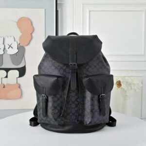 coachh warner backpack signature coated canvas leather with dust cover 909 black black