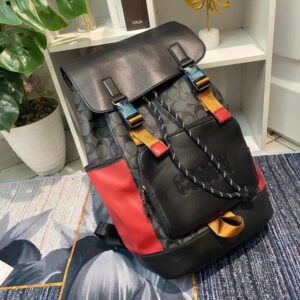 coachh rivington backpack colorblock black red signature canvas unisex backpack with dust cover 058 1 black red